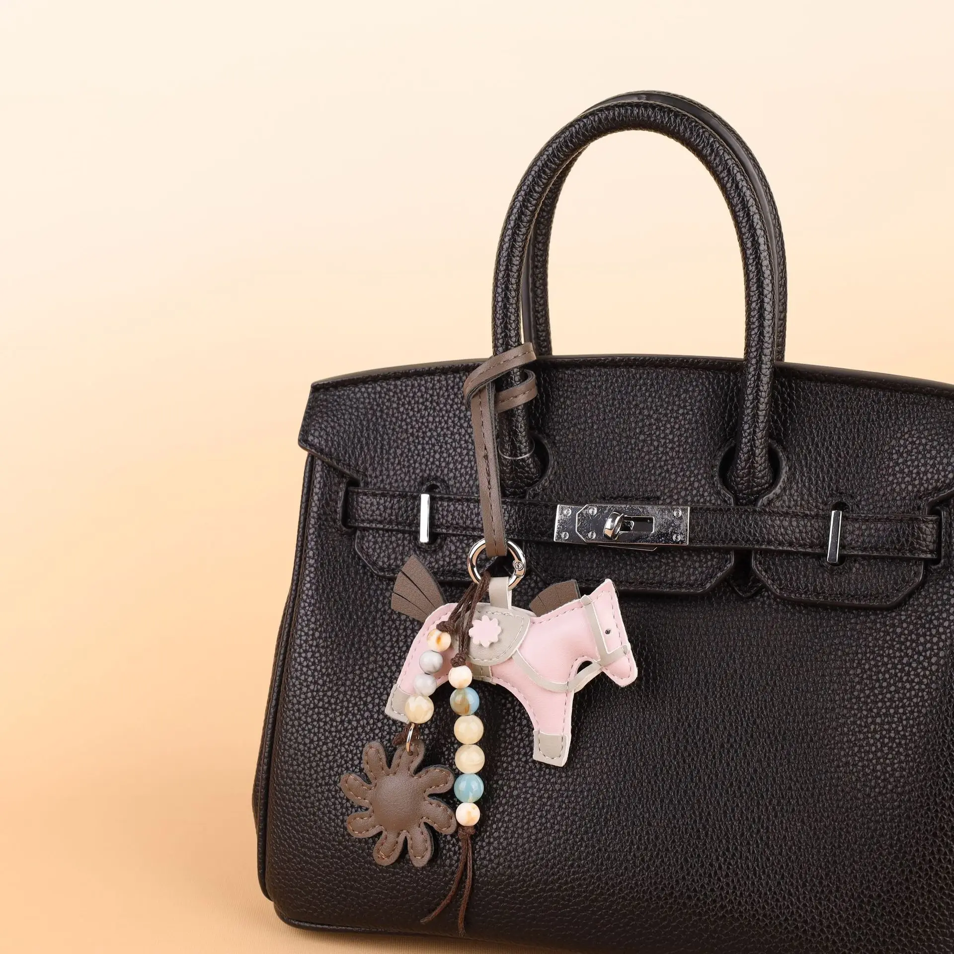Creative Leather Flying Pony Bag Hanger with Colorful Beads and Tassel Lightweight Premium Cute Keychain Horse Year