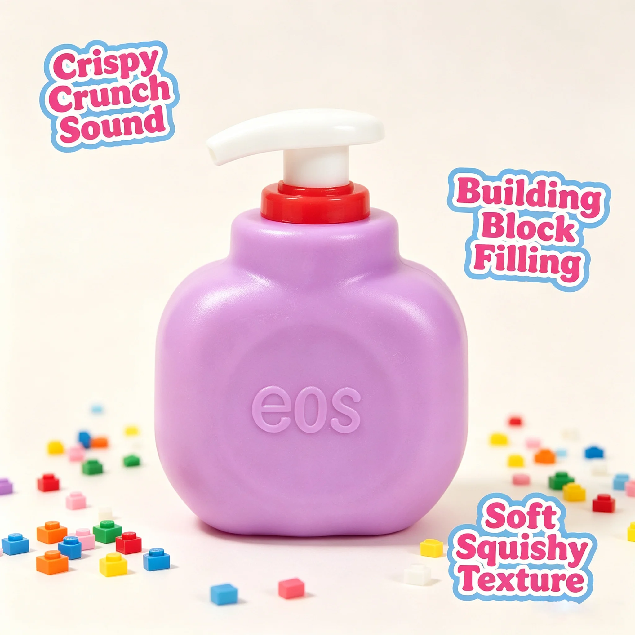 2026 ASMR Crunch Squeeze Toy, Building Block Filled Pump Bottle Squishy Toy Soft Stress Relief Fidget Toy for Office Desktop
