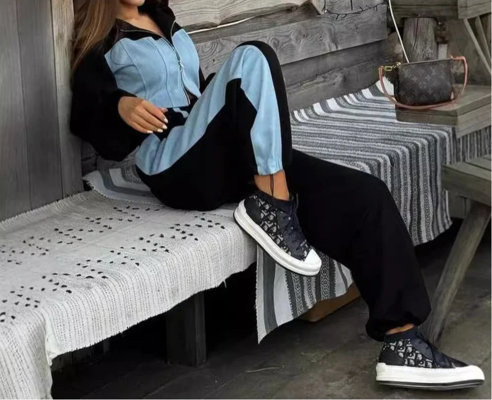 

2025 Fashion Casual Hoodie Set Cowboy Splicing Hoodie Top Pants Two Piece Set Women's Wear