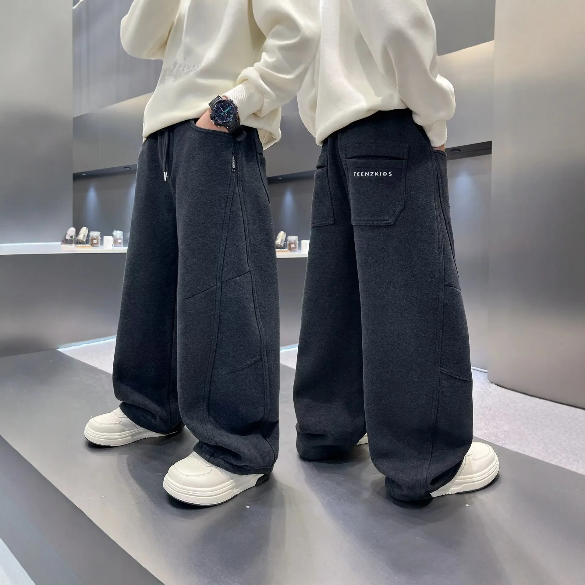 UNITIM Autumn Teens Boys Overalls 4-14Yrs Children Boys Handsome Straight Pants Versatile Elastic Waist Junior Boys Sweatpants