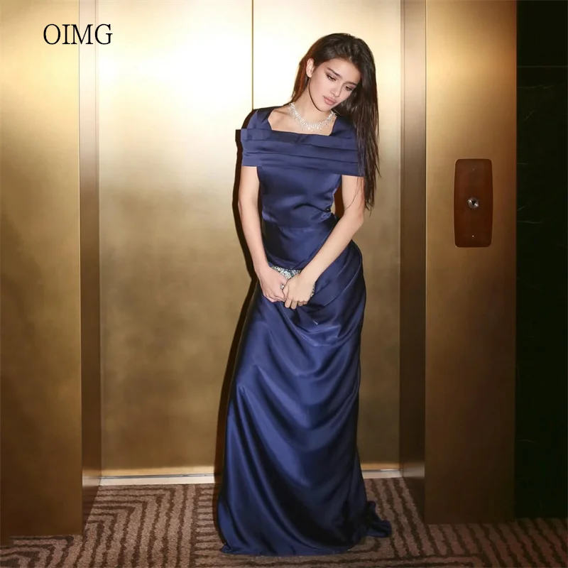 

OIMG Simple Square Neck Mermaid Prom Gowns Backless Tiered Party Gown Floor Length Evening Dress שמלות ערב Customized