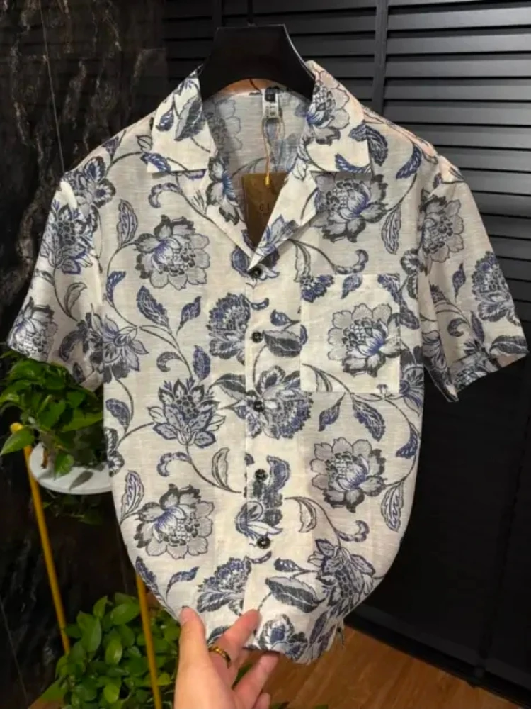 

Summer New Men's Fashion Cuban Collar Short Sleeve Shirt Stylish Versatile Cool European Style Casual Shirt for Youth