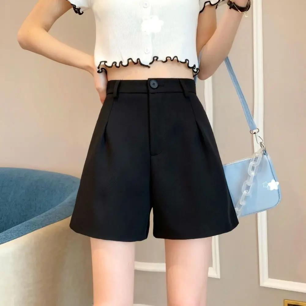 

Simple Summer A-line Suit Shorts Loose With Pocket Classic High Waist Suit Shorts Female Clothing Streetwear Trousers