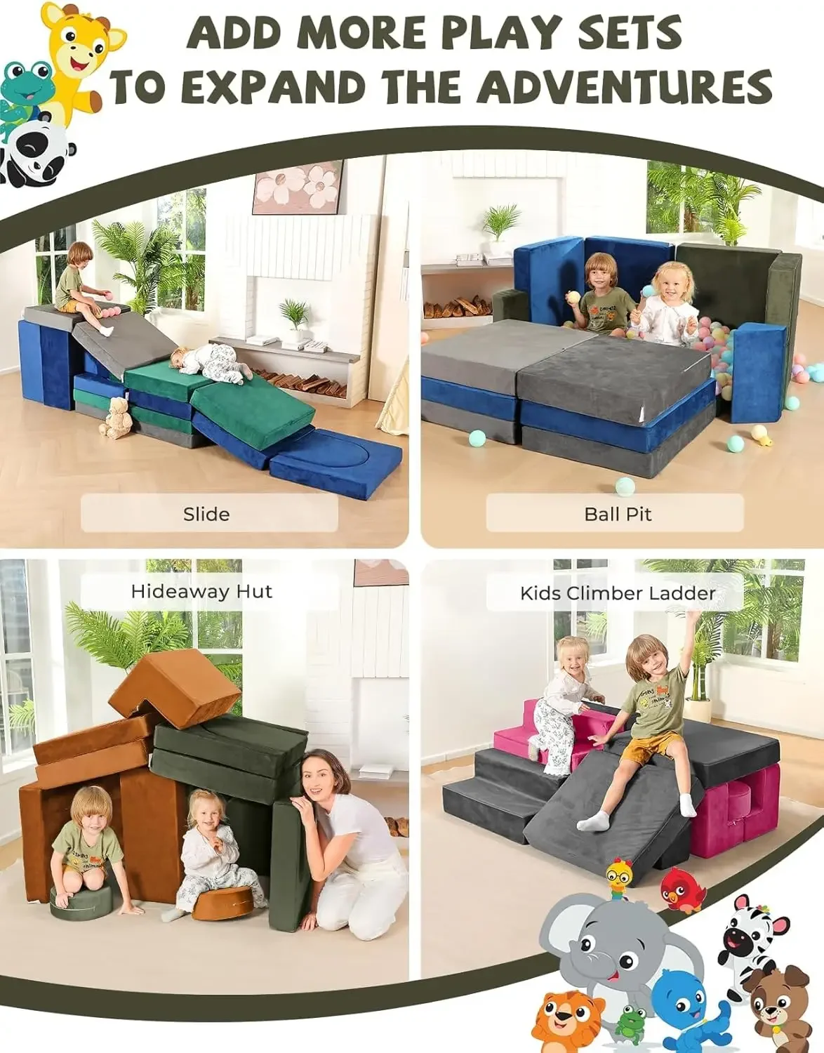 Sofá modular infantil, 320 + sofá de espuma conversível diy para meninos e meninas, forte de construção de sofá infantil versátil, seção infantil