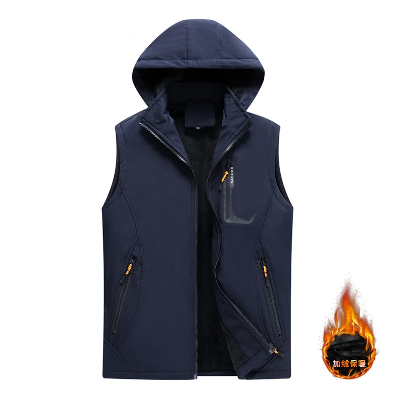 

Осенне-зимний мужской плюшевый теплый жилет с капюшоном, ветрозащитная мужская куртка без рукавов, модная повседневная уличная мужская одежда высокого качества