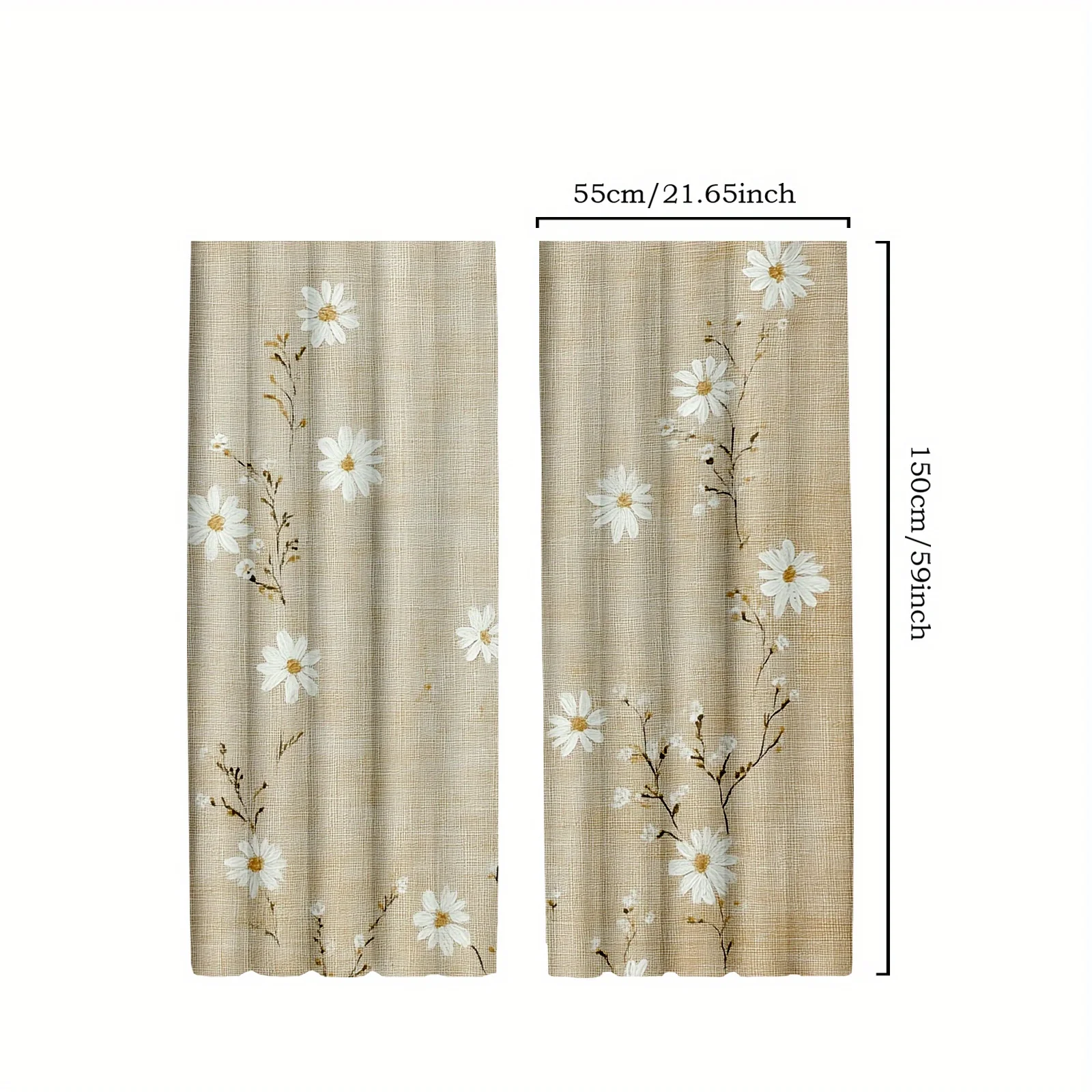 White Daisy Floral Pattern Curtains Beige Living Room Drapes Spring Decoration Cottagecore Style Neutral Window Panels