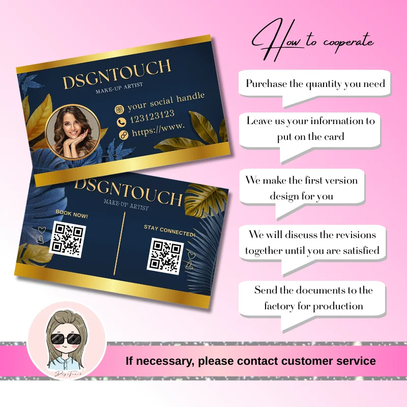 DSGNTOUCH Professional Glossy Business Cards for Hair Salon 300GSM Art Paper with QR Code Space Tropical Monstera Leaf Design