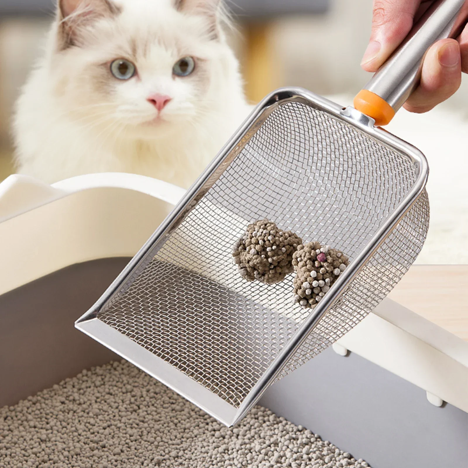 

Stainless Steel Cat Litter Scoop with Long Handle Kitten Sifter Sifter Litter Scooper for Rabbits Pets Supplies Bunny