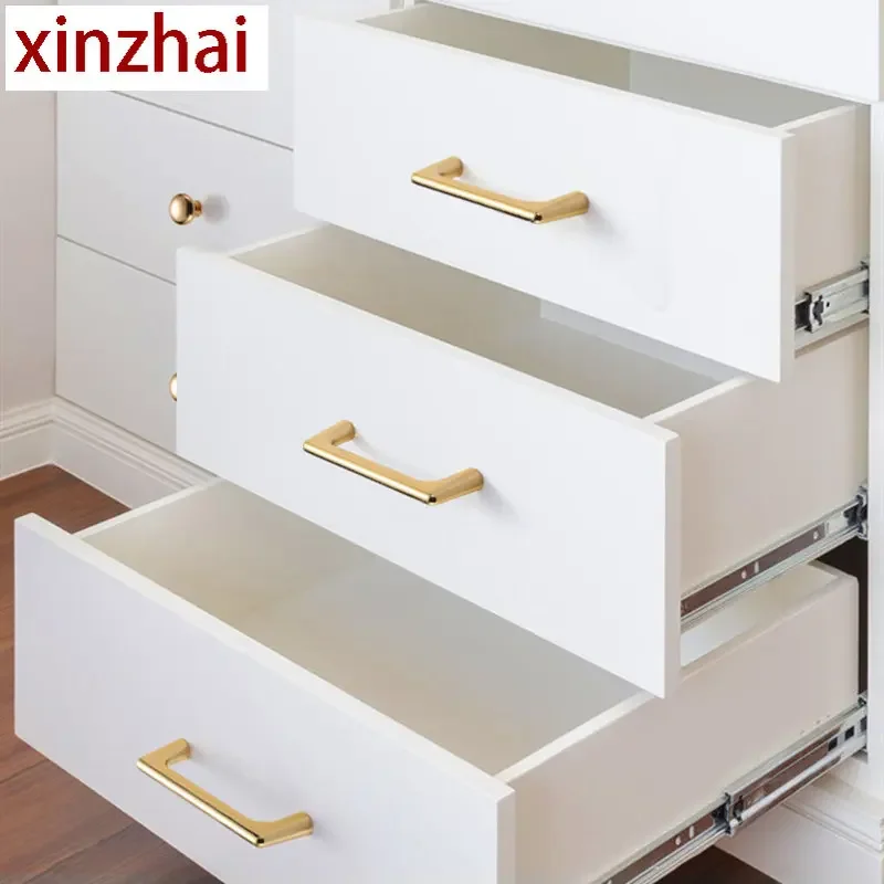 European Bright Gold Cabinet Handles Solid Zinc Alloy Kitchen Cupboard Drawer Knobs Furniture Gold Door Pulls