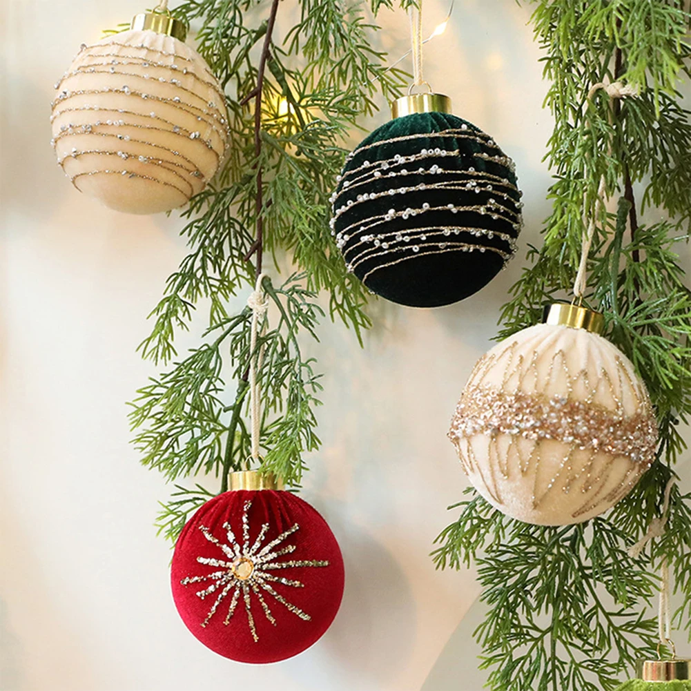 

12x Velvet Christmas Tree Ornaments Flocked Christmas Ball Decorations 8cm Christmas Charms Home Decor Xmas Hanging Ornaments