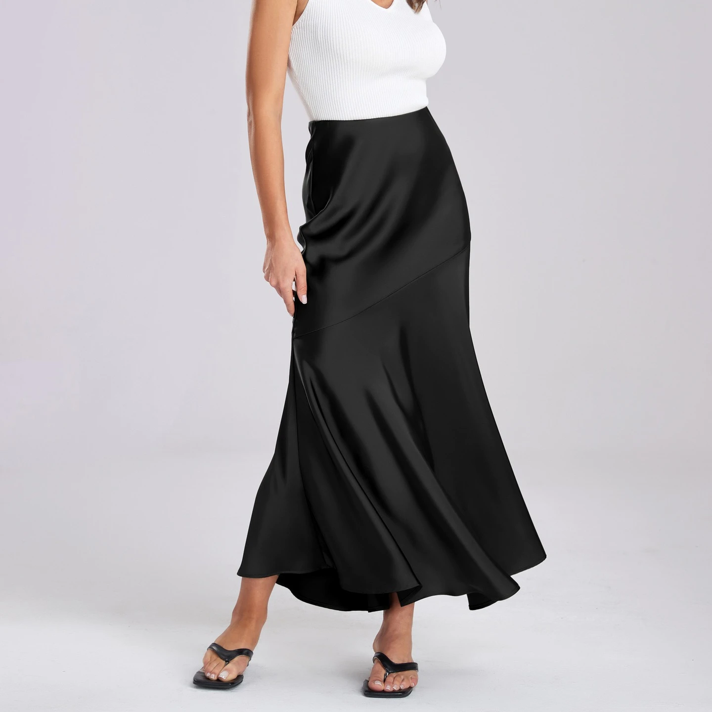 

Luxury Acetate Satin Pencil Skirt Women's High Waist Stretchy Bodycon Midi Skirt Elegant Figure Hugging Design Style night out