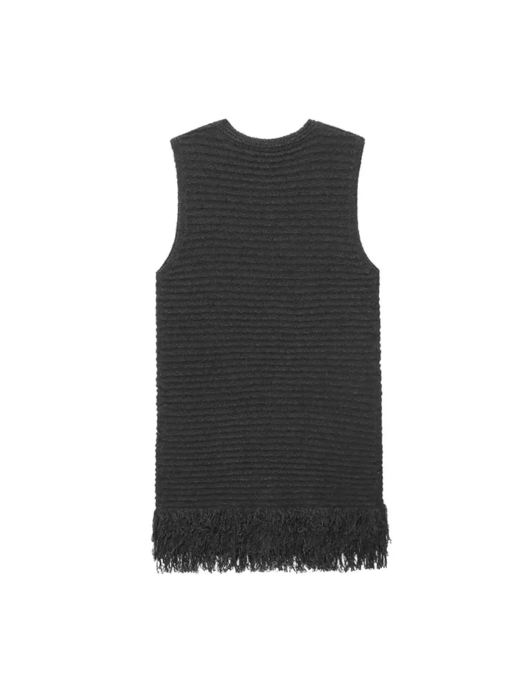 Chic Women Dress Tassels Solid Sleeveless O-Neck Sweater Mini Dress New Fashion 2025 Spring Summer Female Dress