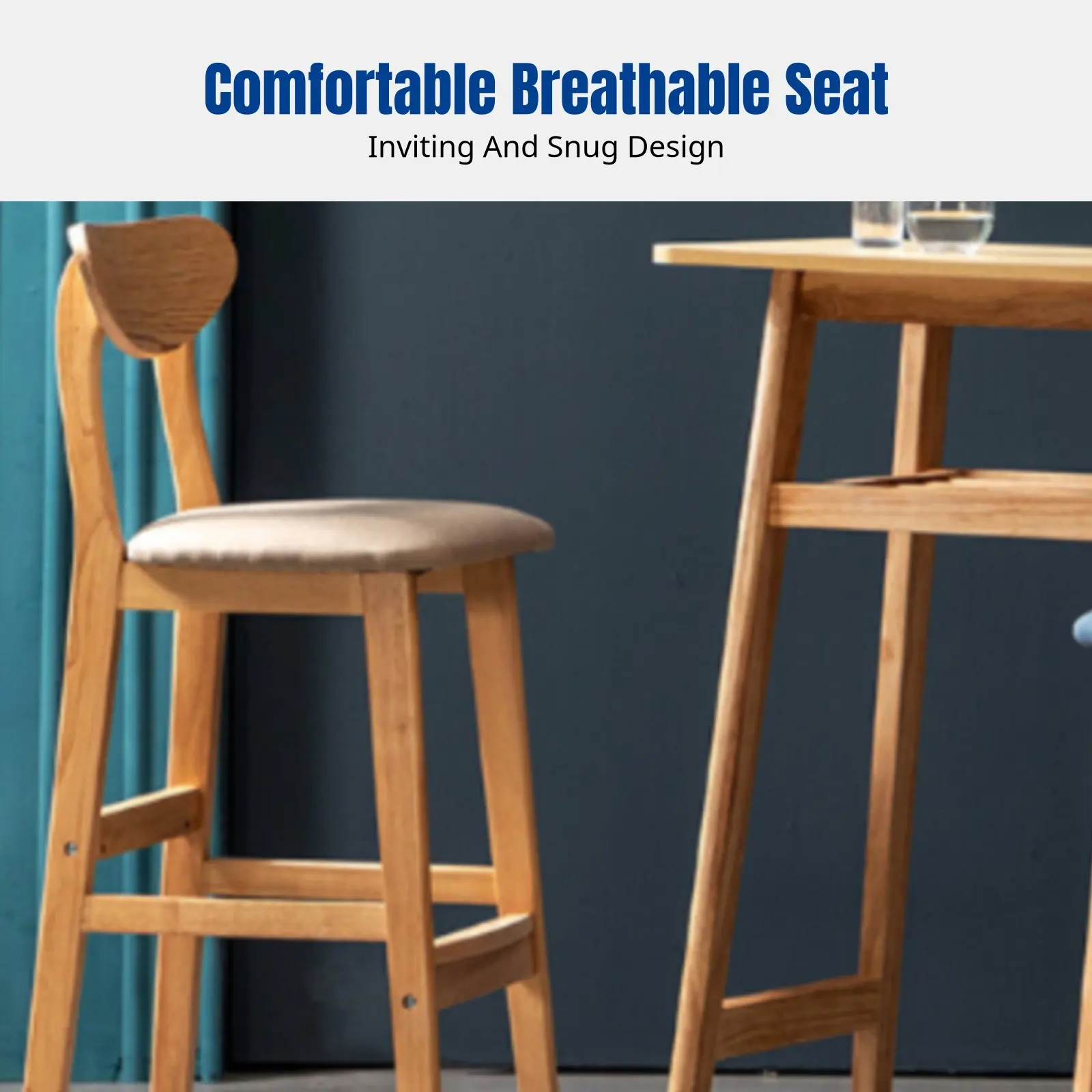 

Solid Wood Bar Stool, Modern Nordic High Chair, Comfortable Cushion, Multiple Color Options, Bar, Café, Reception