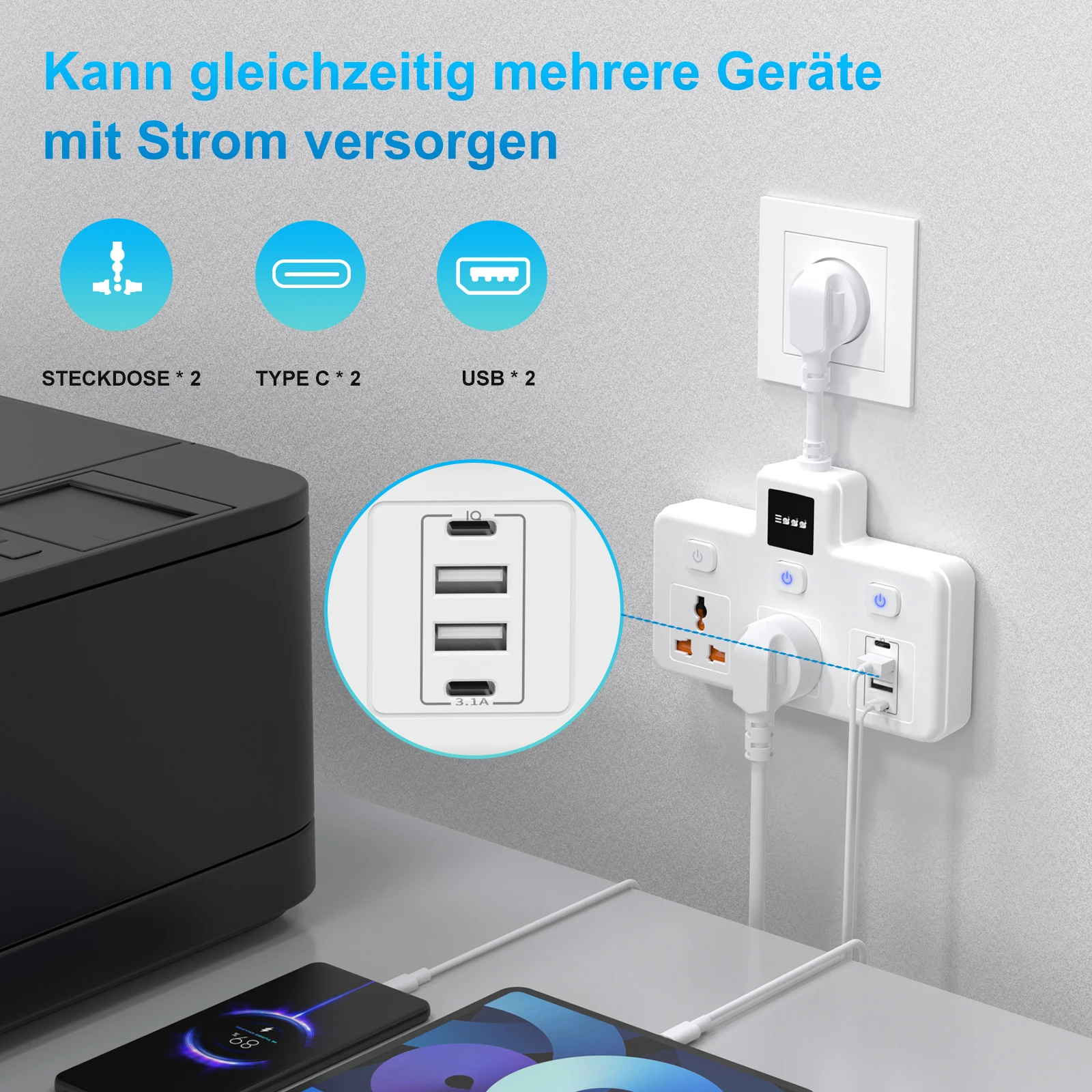 

Австралийская стандартная вилка, настенная универсальная розетка, 2 порта USB + 2 порта Type-C, умный сенсорный ночник, подходит для домашнего офиса, путешествий