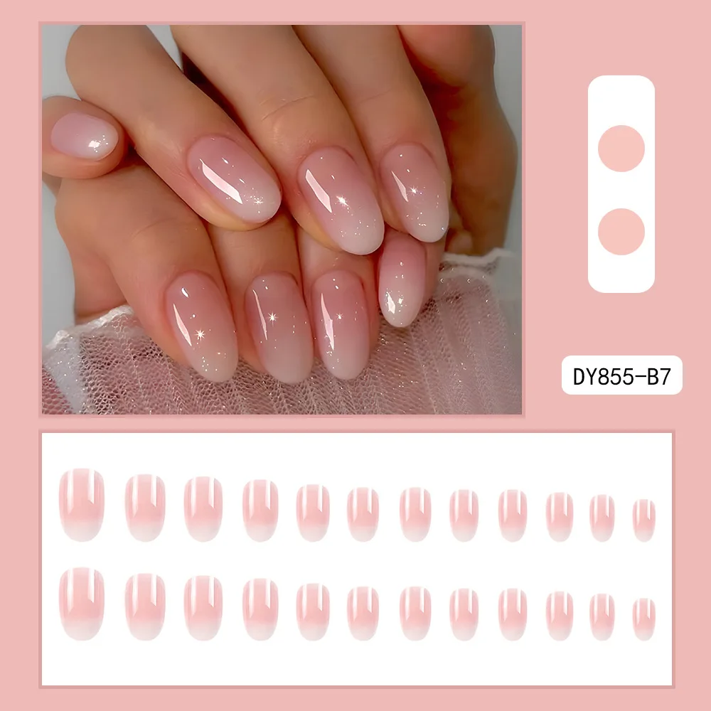 

Short Almond Fake Nail Press On Nails Extension French Gradient Pink Nail Decor Jelly Glue French Manicure Acrylic False Nails