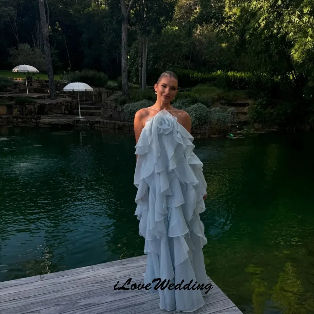 

Customized Sky Blue Chiffon Prom Dresses 2025 Ruffles Elegangt Wedding Party Dress For Women A-Line Evening Dresses Customized