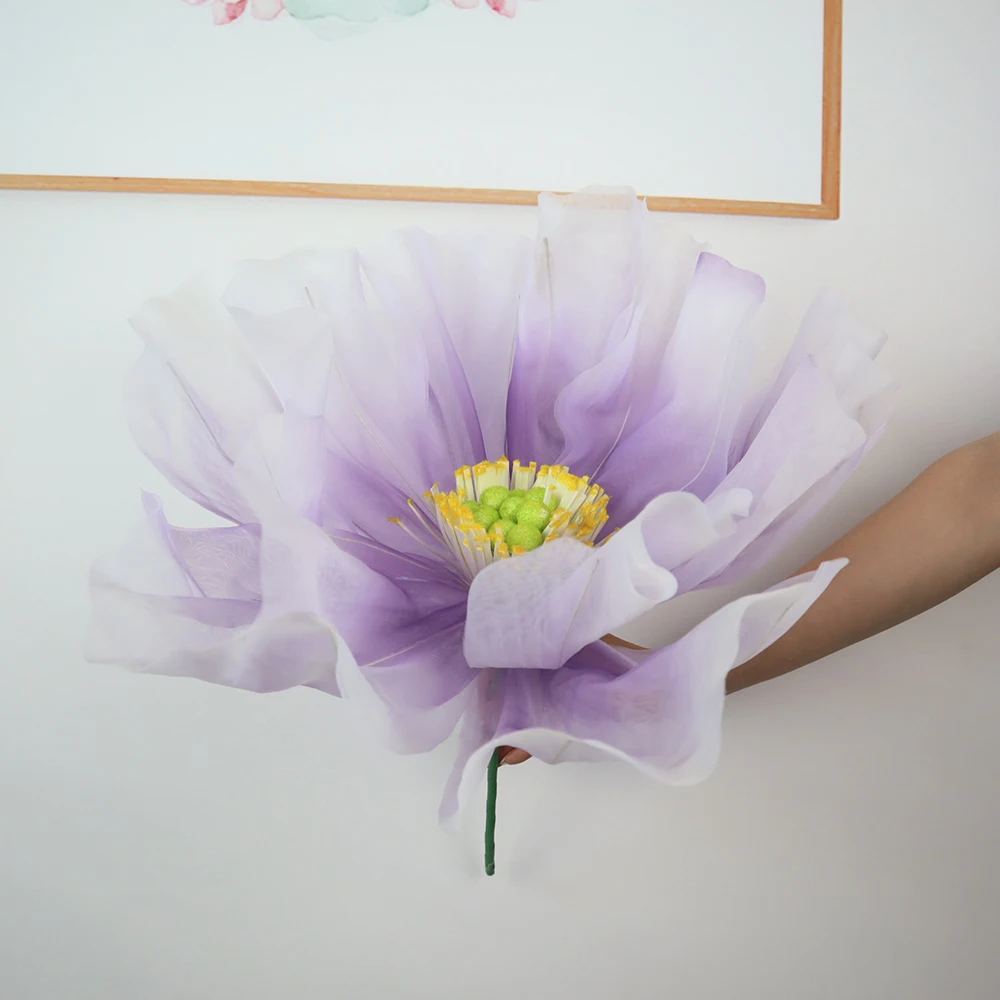 Poppy Silk Gauze Flowers, Handmade, Giant Gradient Color, Natural Preserved Flowers, Garden Decoration, Outdoor Home Accessories