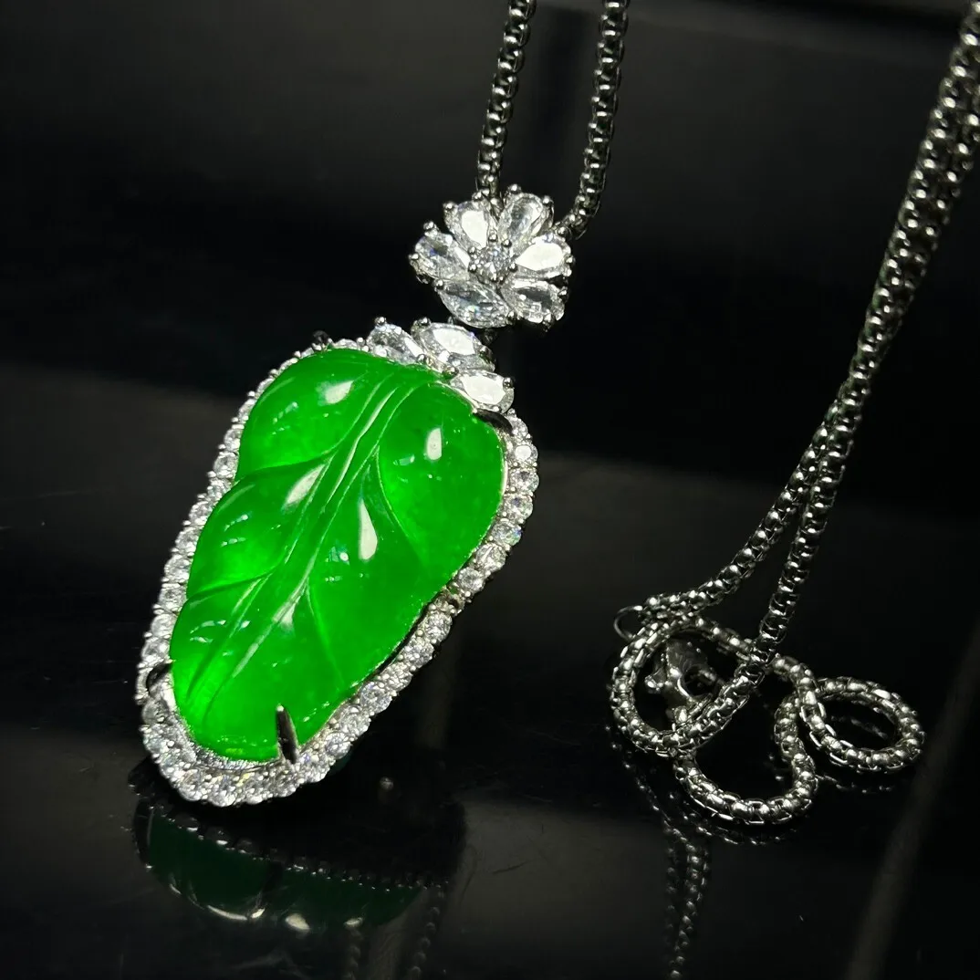 Certified Nature Ice Green Jade Jadeite Inlay Gum Gee Yuk Yip Pendant&Necklaces