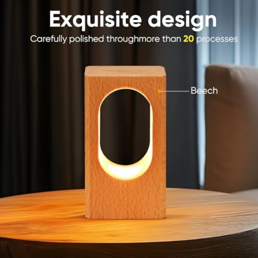 LED Wood Desk Lamp, Bedroom Bedside Night Light, Dimmable Led Lighting, Creative Home Decor Table lamp, Unique House warmging G view 6
