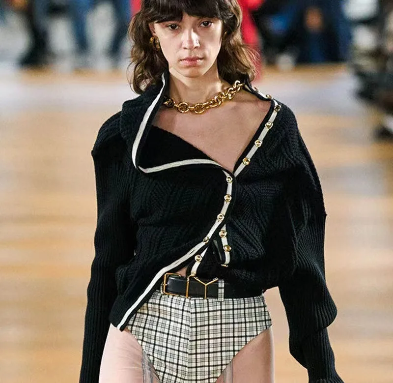 

Detachable Chain Necklace YP Deconstructed Multi-wear Knitted Hat Open Cardigan Sweater Irregular Single Button Street Style ...