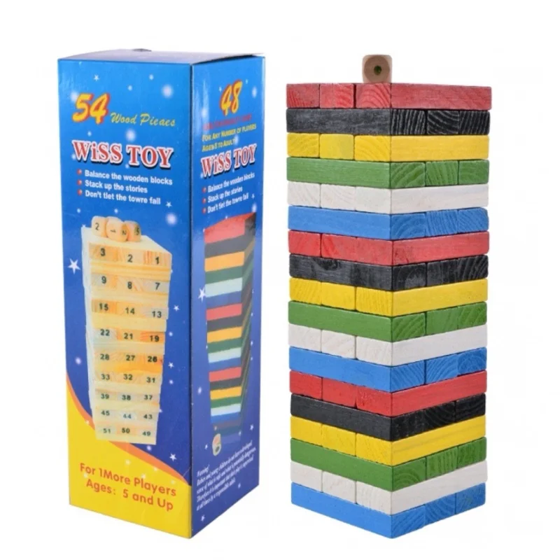 54 Pcs Wooden Wiss Toy Building Blocks Color Plain