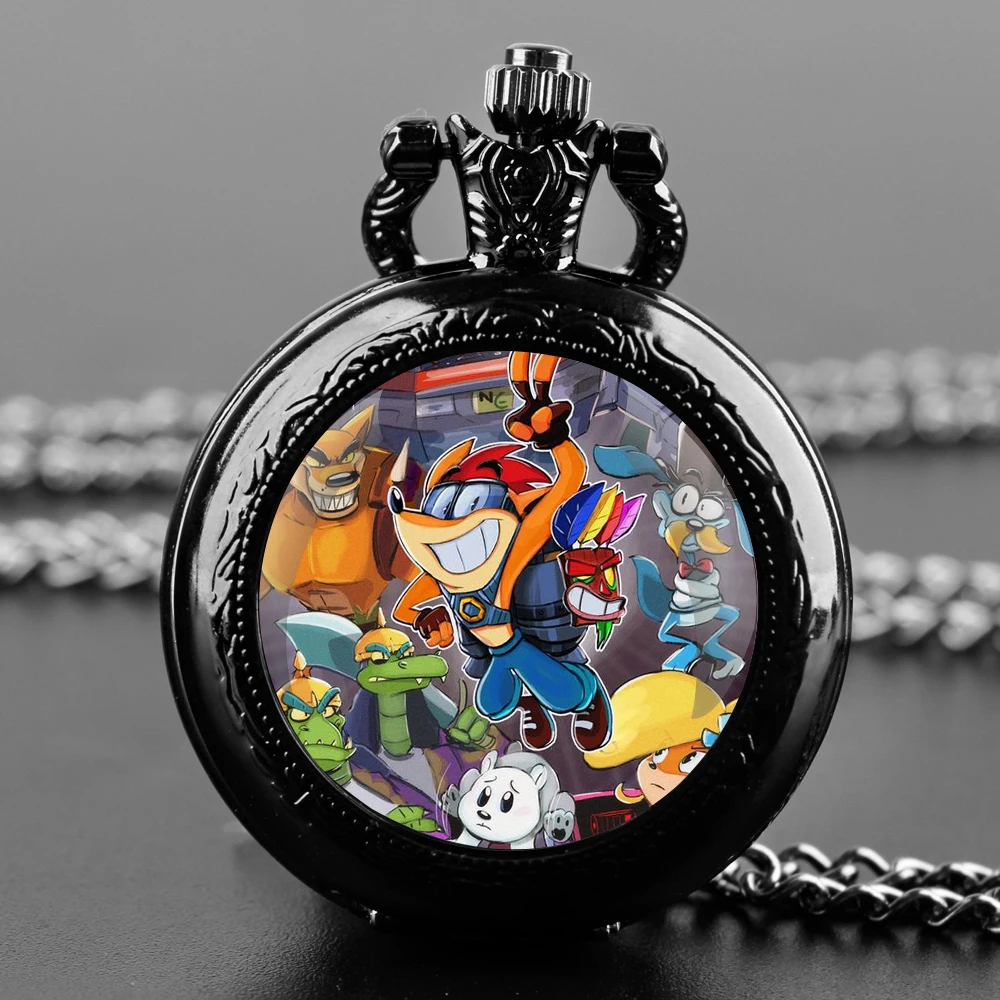 Famous Cartoon Glass Dome Vintage Arabic Numerals Quartz Pocket Watch Necklace Pendant Clock Chain Men Women Kids Gift