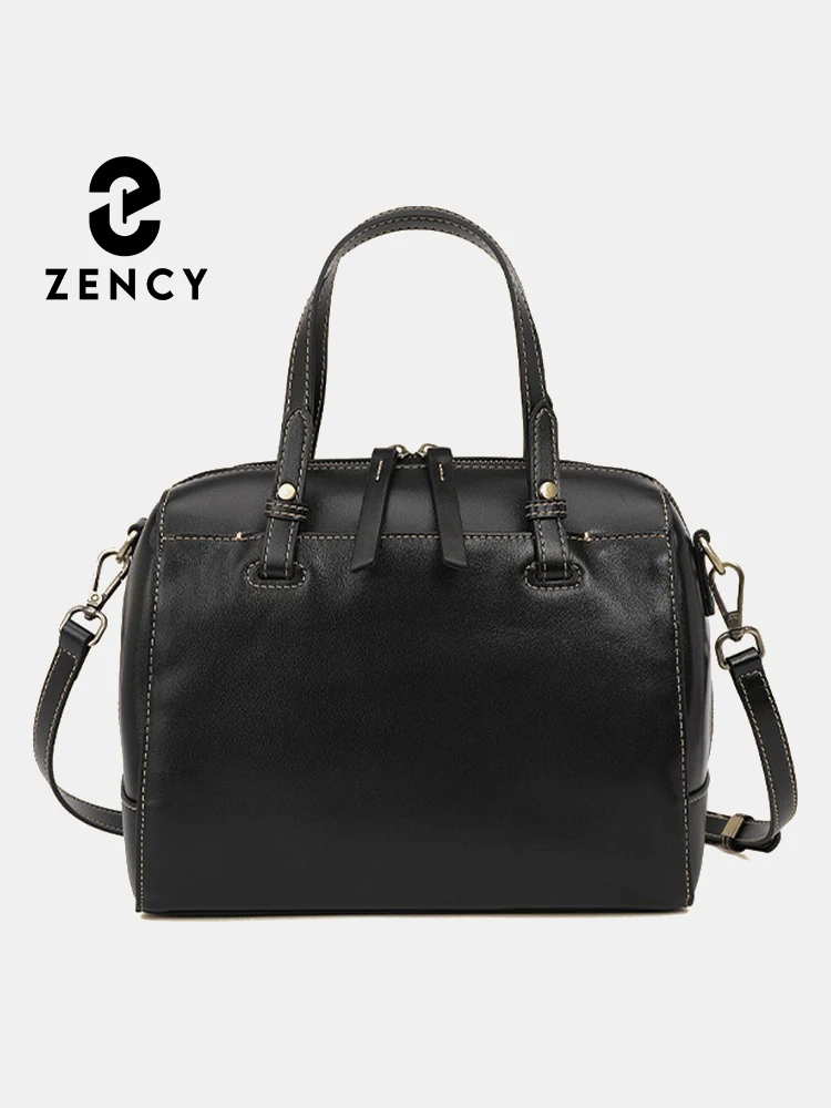 

Zency Genuine Leather Vintage Designer Handbag For Women Large Capacity Shoulder Bag New Brown Black Boston Bag Organizer Carry