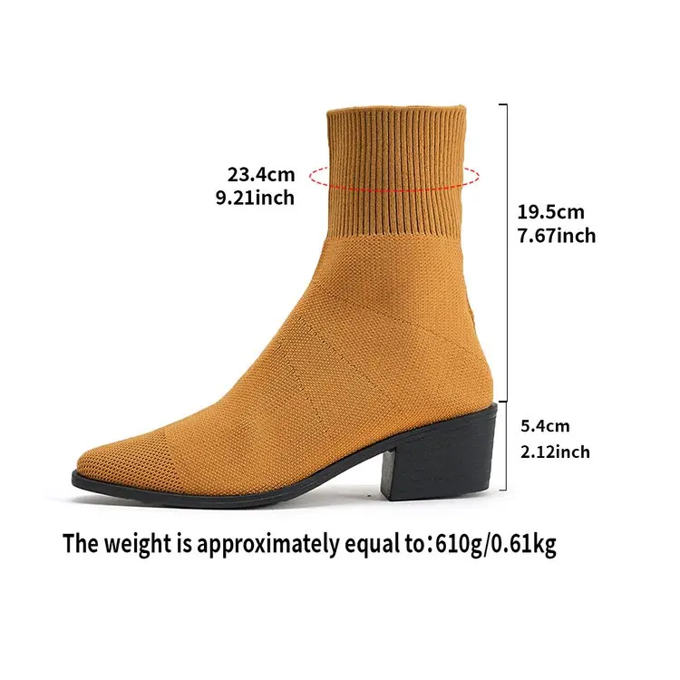 Sexy Spitzschuh, dicker Absatz, Sockenstiefel für Damen, 2025, Winter, bunt, elastisch, gestrickt, Designer-Stiefeletten, kurze Stiefeletten für Damen – Detail 13