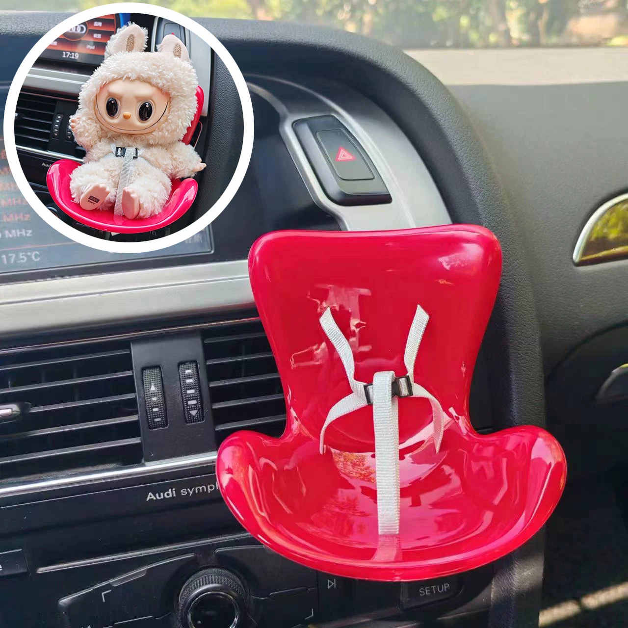 

15-17cm Car Doll Seat Labubu Doll Safety Seat Cute Doll Air Outlet Aromatherapy Decoration Car Interior Ornament Accessorie Gif