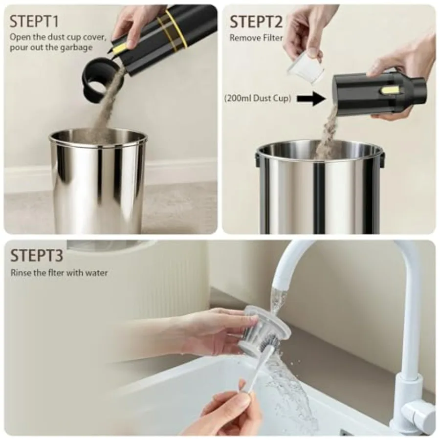 مكنسة كهربائية لاسلكية صغيرة 4 في 1 مع شفط قوي 21 كيلو باسكال للتنظيف الفعال في السيارات والمنازل الصغيرة المحمولة #4