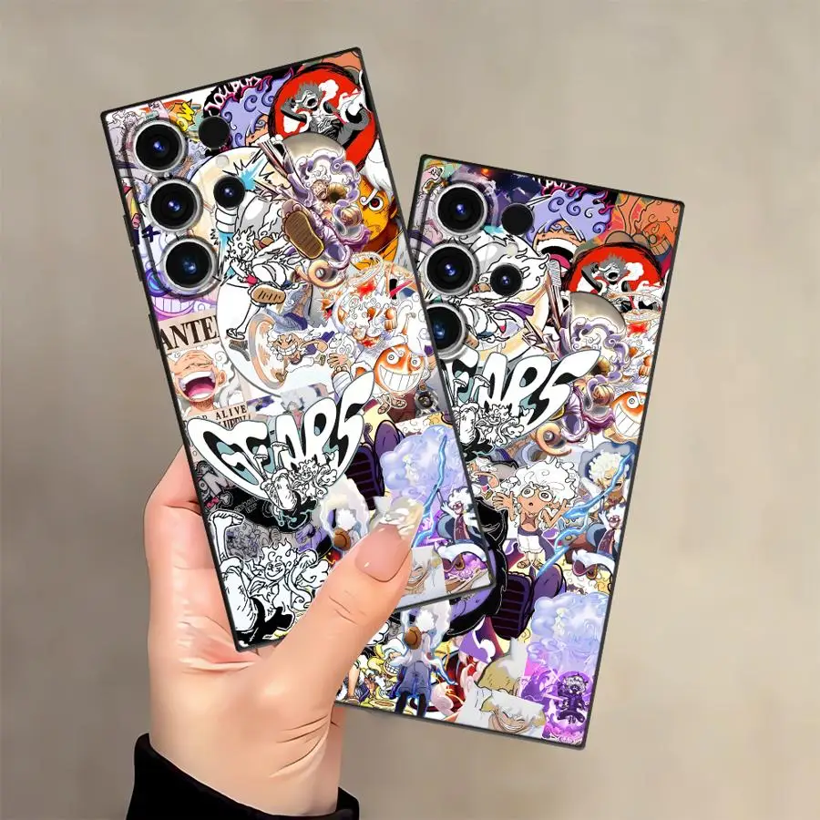One Piece Cute Gear 5 Luffy Case for Samsung Galaxy Note S8 8 10 Plus S9 9 20 Ultra S10 Black Soft Phone Cover