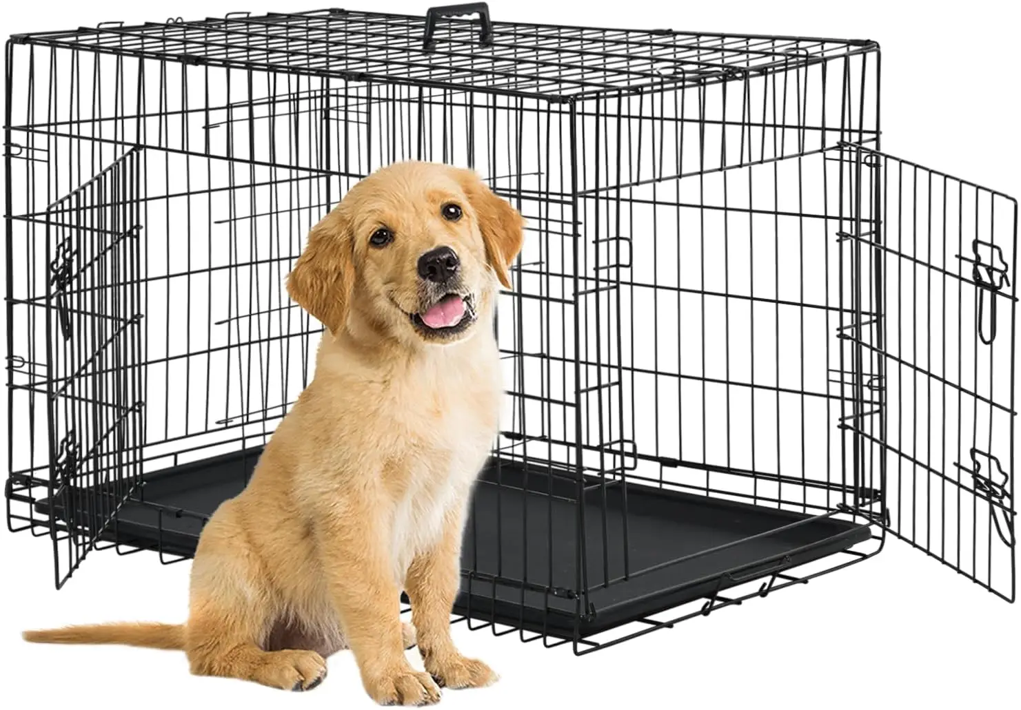 

BestPet | Dog Crate | 24" | Black | Foldable Metal Kennel with Double Doors, Secure Slide-Bolt Latches, Leakproof Tray |