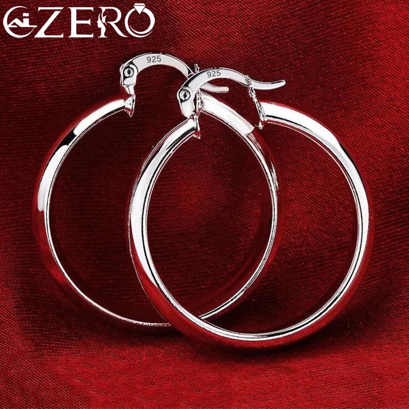 ALIZERO-pendientes de plata de ley 925 para mujer, arete de aro de 35mm, círculo grande liso, joyería de lujo para fiesta de boda, regalo