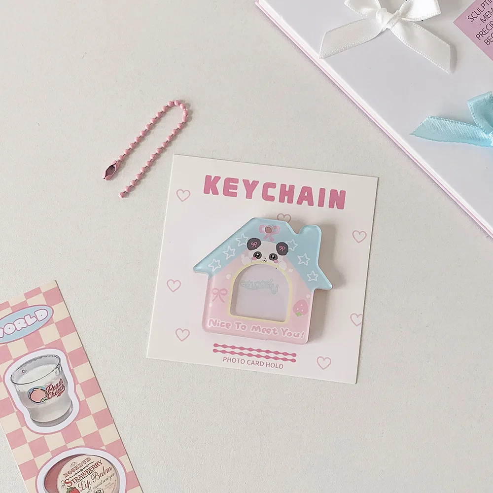 LLavero de fotos de dibujos animados de 1 pulgada, marco de fotos DIY, llaveros, Mini álbum de fotos, colgantes para casa, funda para tarjeta pequeña