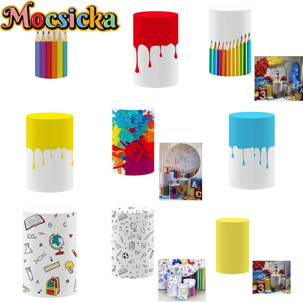 Mocsicka اسطوانة خلفية ديكور العودة إلى المدرسة فتاة طفل حفلة عيد ميلاد التصوير خلفية عرض الطفل غطاء مخصص الدعائم