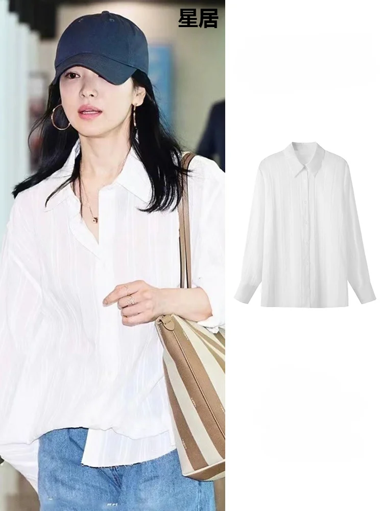 

New Korean Singer Street Fashion White Lapel Blouses Loose Top Kpop Women Concert Festivals Jazz Dance Performance Show Costumes