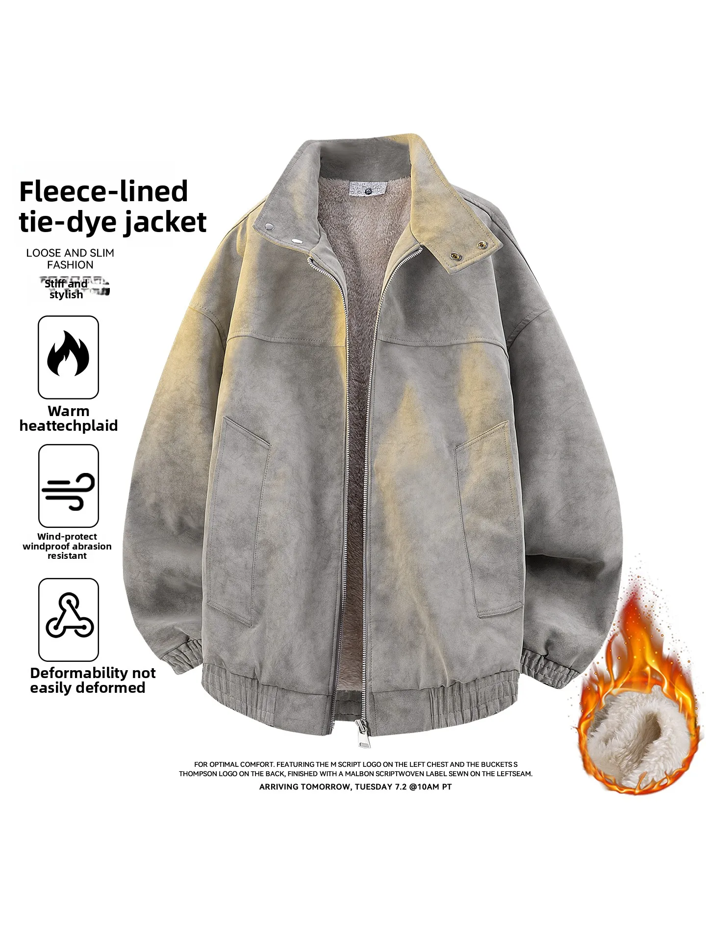 

Trendy PU Leather Jaet Men's Winter American Retro Dyed Fce Lined Warm Sli Workwear Jaet Loose Fit Daily Wear