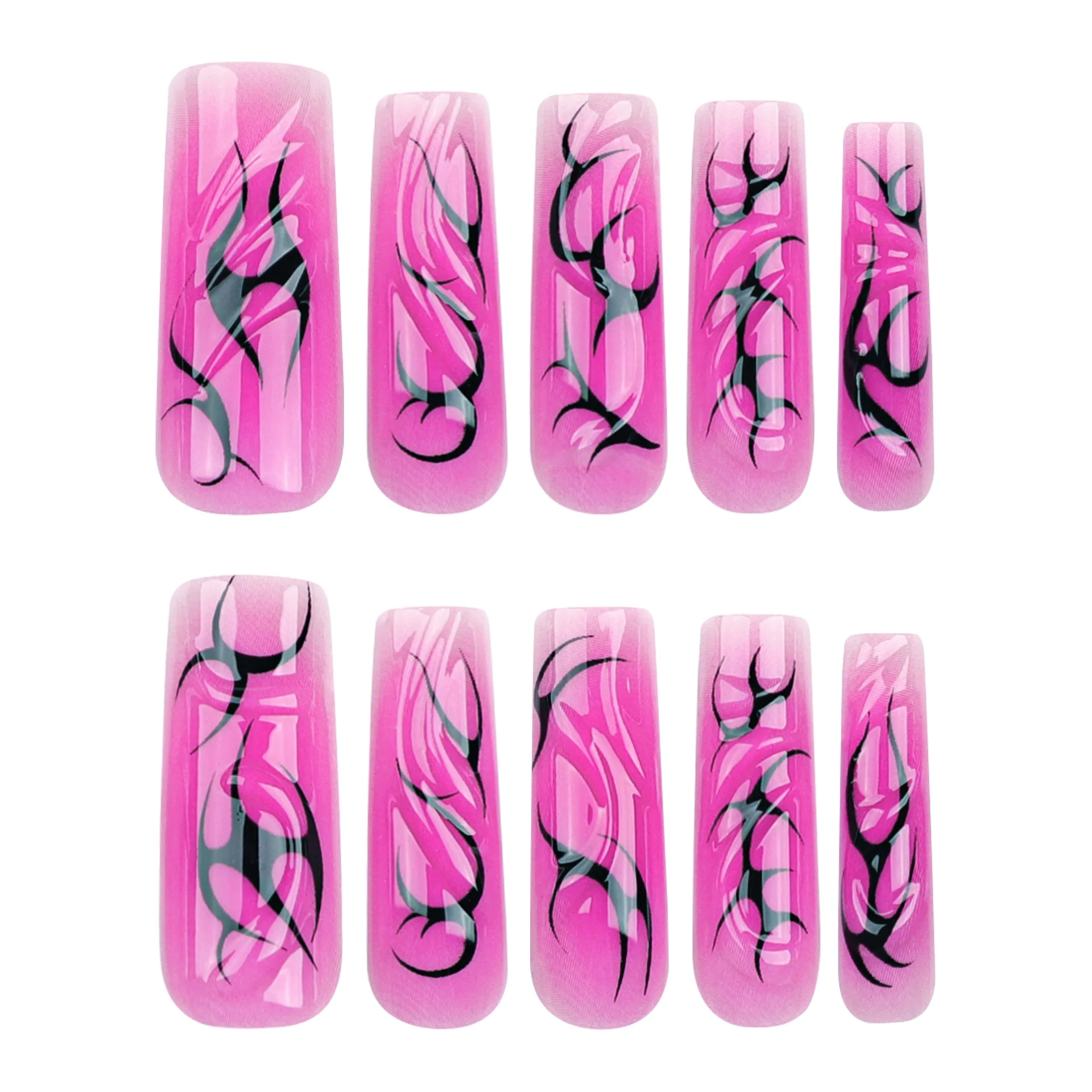 Unhas Artificiais de Alta Qualidade, Um Conjunto De 24, Com Rosa Quente, Mini Design Moderno de Tai Chi, Espectro de Cores Quadrado 3D, 24 Unidades