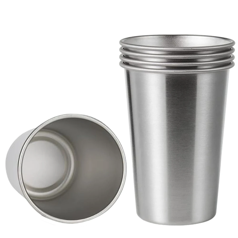 Set of 5 Stainless Steel 500ml 350ml Pint Cups Stackable Single Wall Tumblers Eco Friendly Metal Drinking Glasses Coffee Mugs