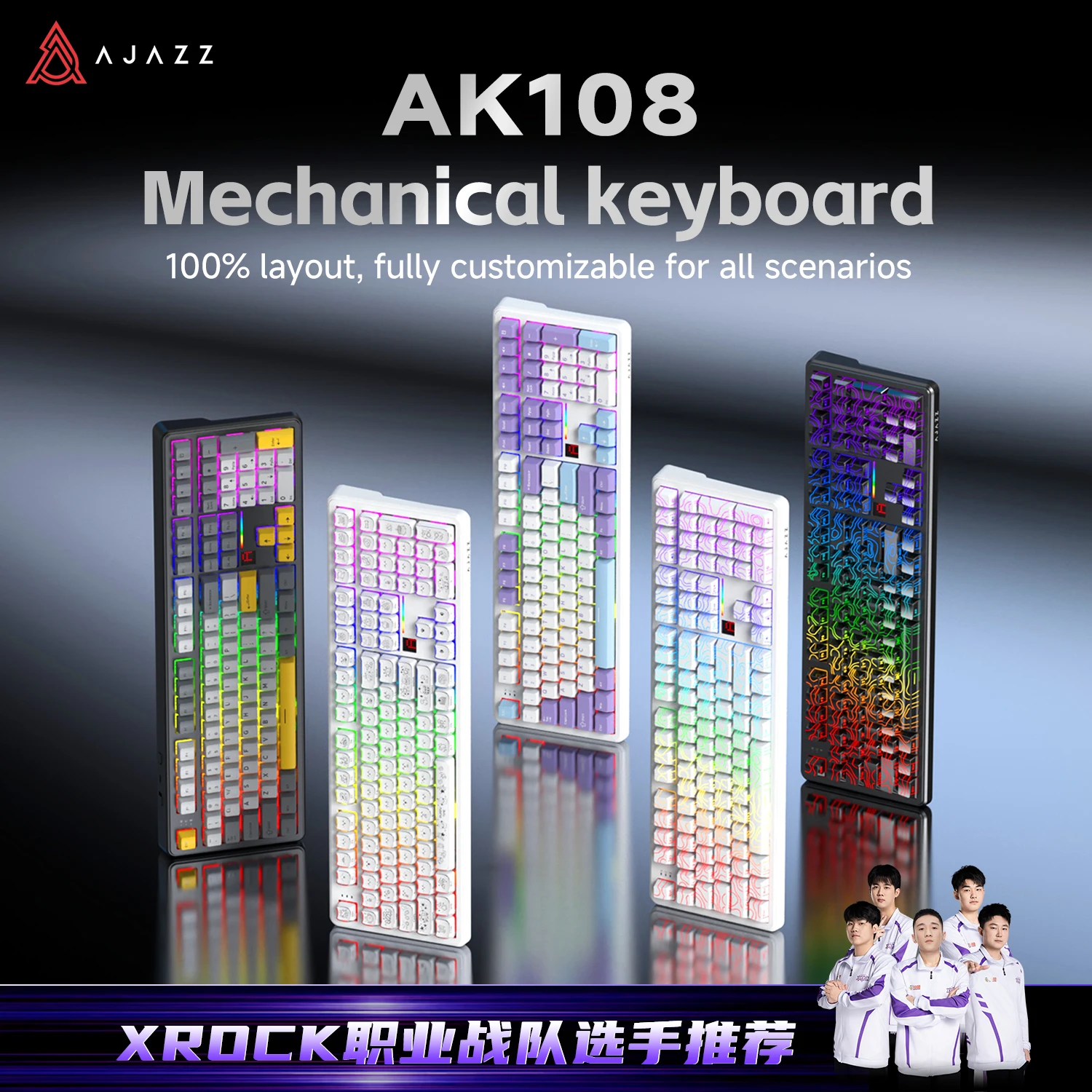 AJAZZAK108 Custom Mechanical Keyboard,3-Mode 10000mAh with LED Dot‑Matrix Display RGB Gasket Structure Hot‑Swap Gaming Keyboard