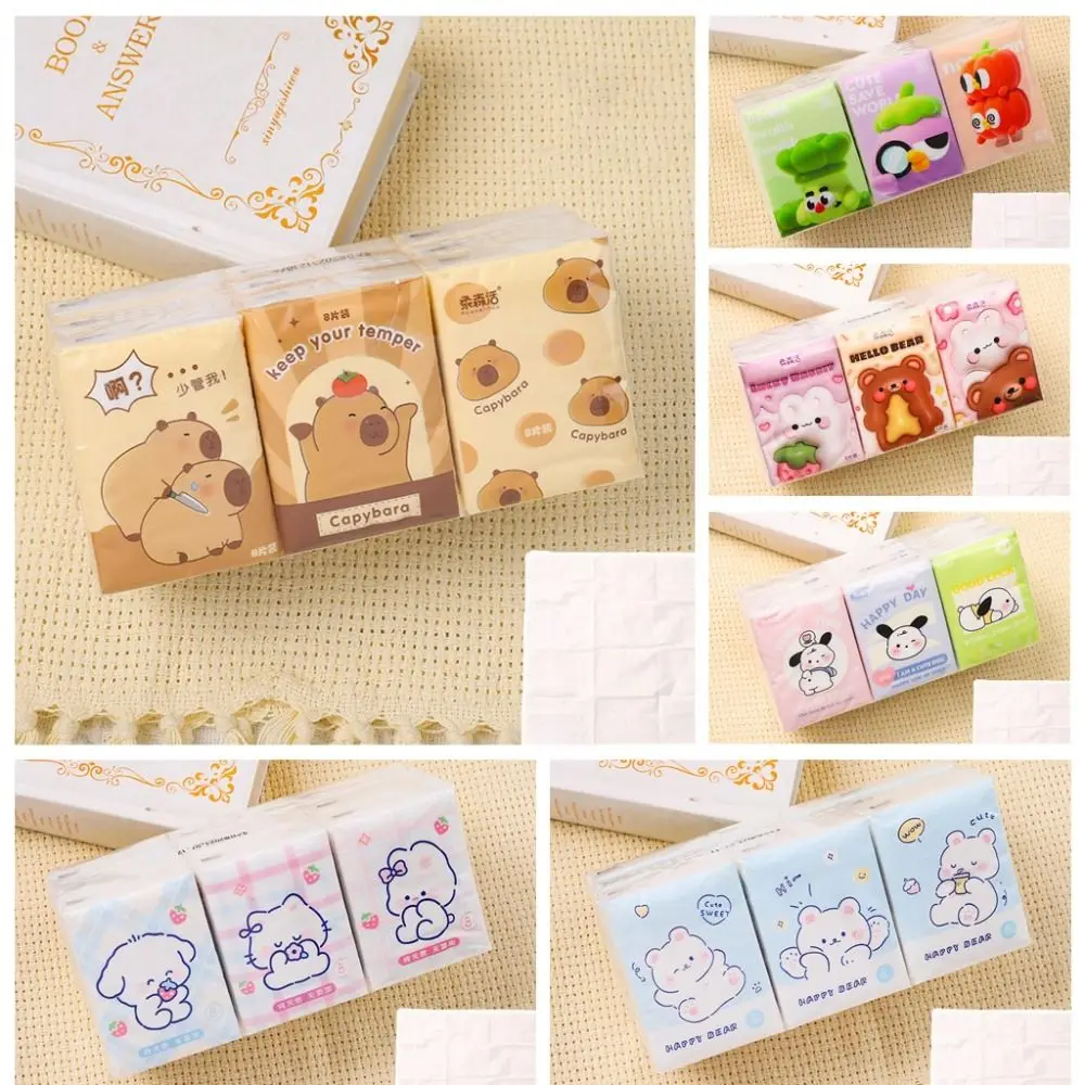 Cute 9 Packs Capybara Handkerchief Paper Soft Cleaning Bear Toilet Paper 3Ply Skin-friendly Capybara Peripheries Travel