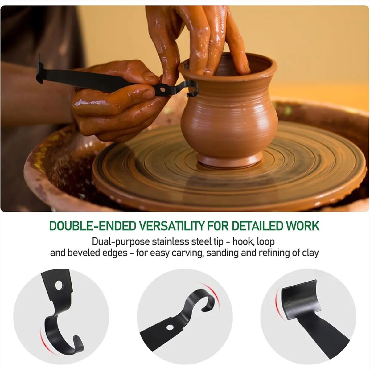 2 Pack Pottery Trimming Tools, Double Ended Pottery Tool and Throwing Trimming Spinner Tool, for Potters and Clay Artist