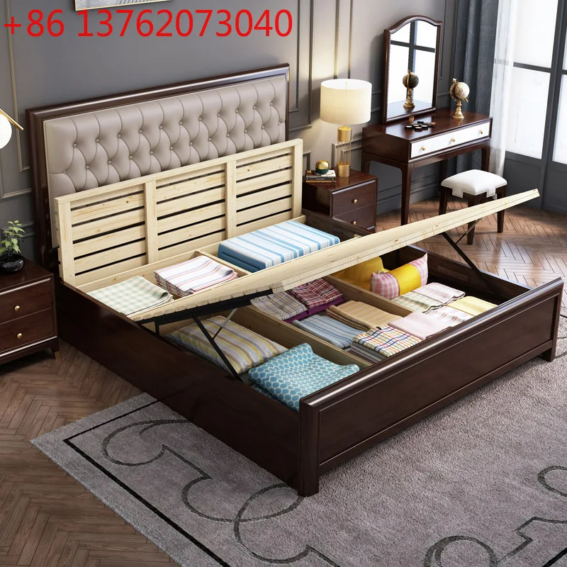 

Высококачественная кровать с обивкой изголовья кровати с отделкой из деревянного каркаса и местом для хранения вещей в американском стиле