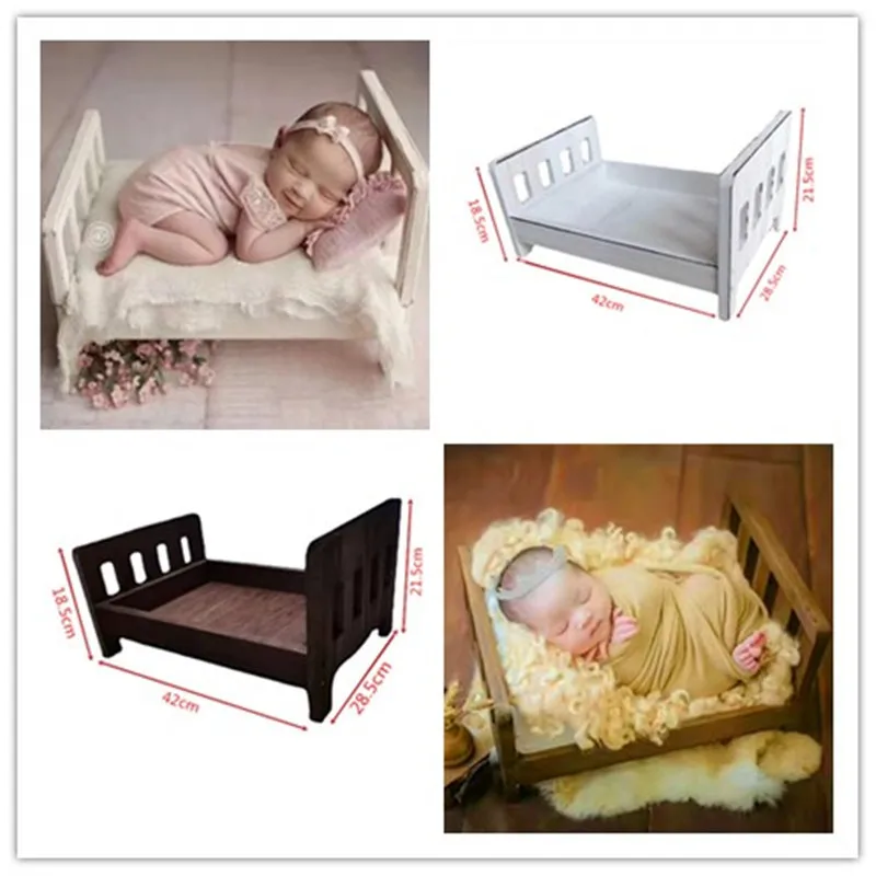 Newborn Photography Props Retro Wood Bed Infant Poses Baby Growth Memorial Detachable Background  Accessories Sofa For Boys Girl