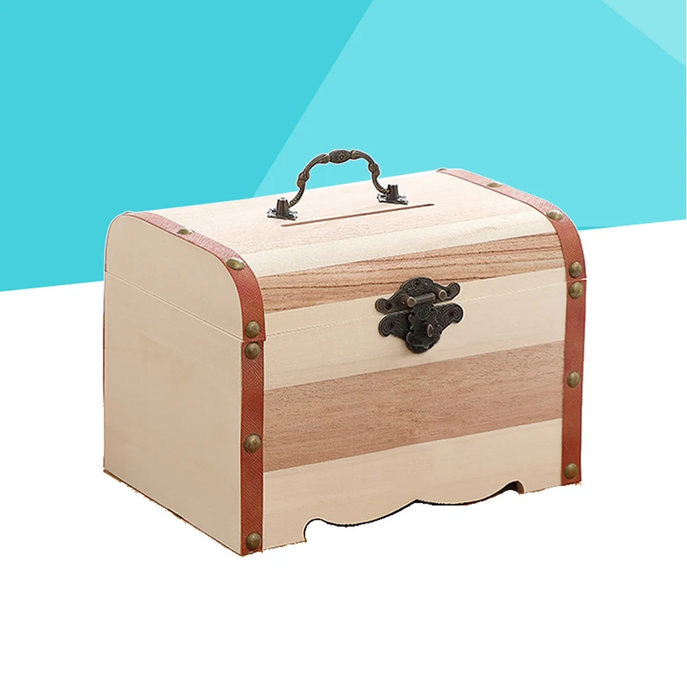 

Small Wooden Bank Box Secure Coin Cash Holder with Drawer Modern Design Treasure Chest for Living Room Desk Use Size S