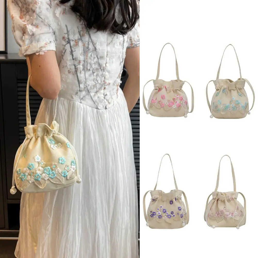 1pc New Chinese Style Embroidered Bucket Bag For Women's Single Shoulder Cross Shoulder Handheld Versatile Sweet Exquisite Z6L9