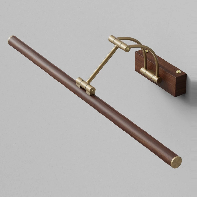 Modern Vintage Walnut Wood Grain Led Wall Light 180° Rotatable Matte Brass Gold Sconce For Bathroom Mirror Art Picture Lighting