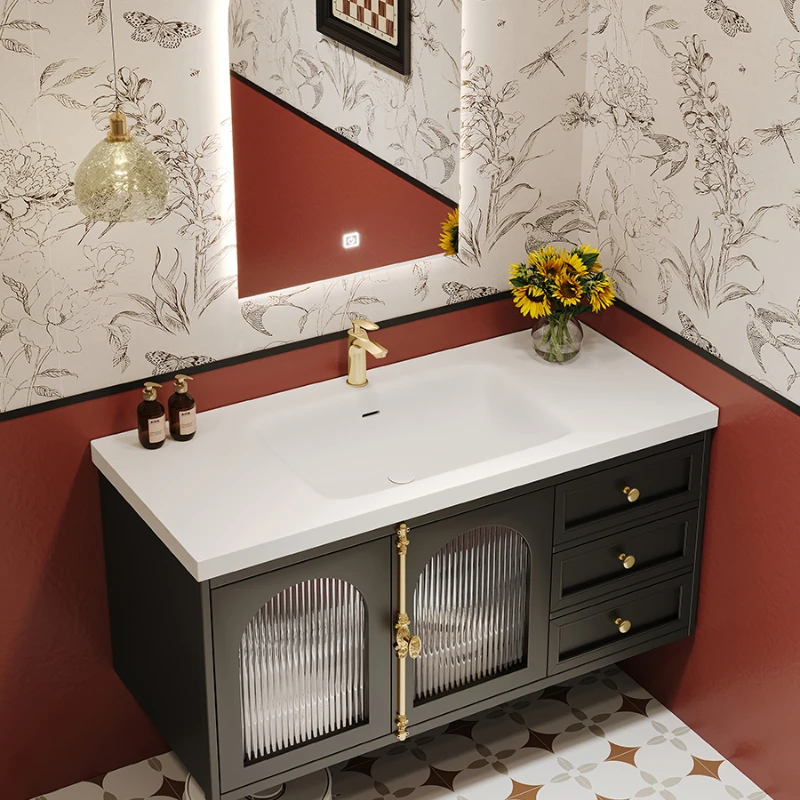 

American retro bathroom cabinet combination rock slab seamless ceramic integrated basin washstand hand washbasin