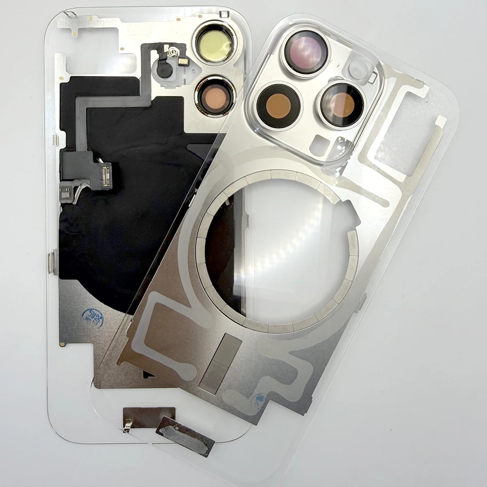 Transparent Back Cover Glass DIY Mod Kit for iPhone 16 Plus Pro Max, Full Replacement with Wireless Charging Flex & Seal Sticker