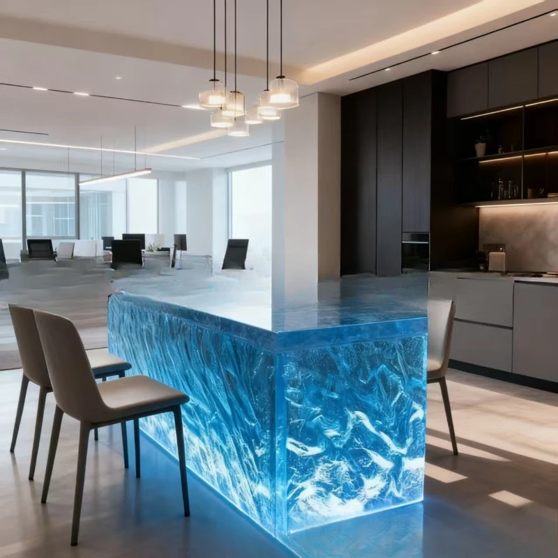 Epoxy resin luminous bar counter company front desk reception desk villa high-end island table home high-end coffee table
